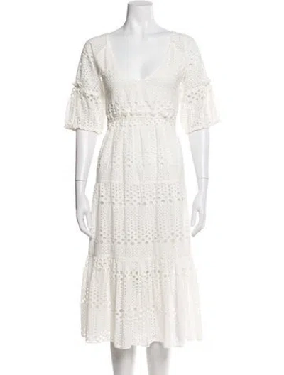 Pre-owned Figue Scoop Neck Midi Length Dress In White