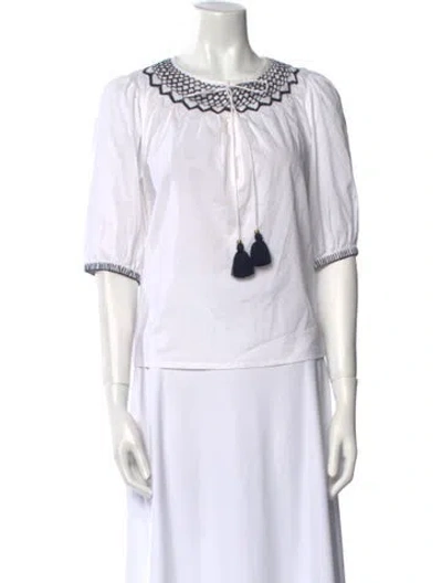 Pre-owned Figue Scoop Neck Three-quarter Sleeve Top In White