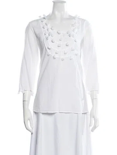 Pre-owned Figue Scoop Neck Three-quarter Sleeve Tunic In White