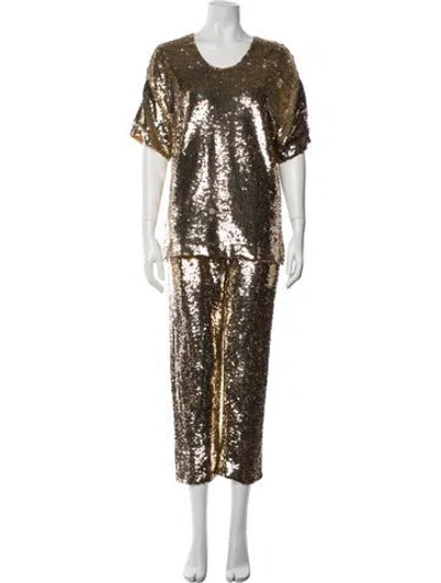 Pre-owned Figue Sequin Pant Set In Gold