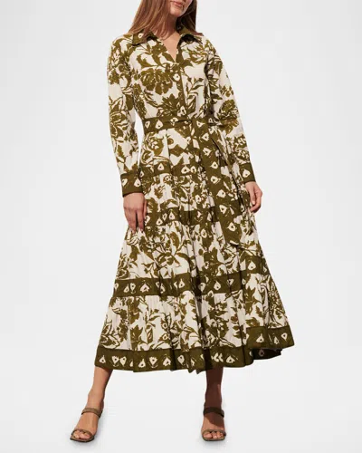 Figue Shelby Long-sleeve Belted Maxi Shirtdress In Multi