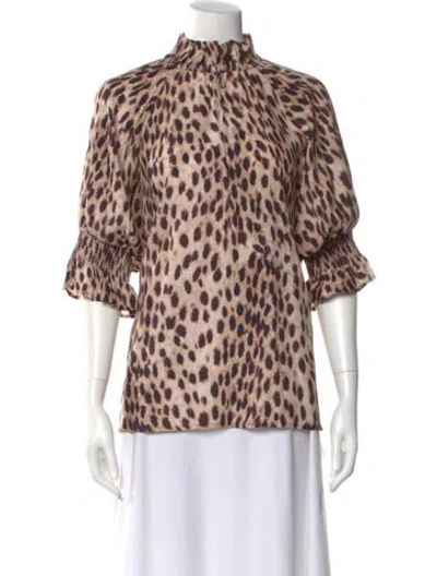 Pre-owned Figue Silk Animal Print Blouse In Neutral