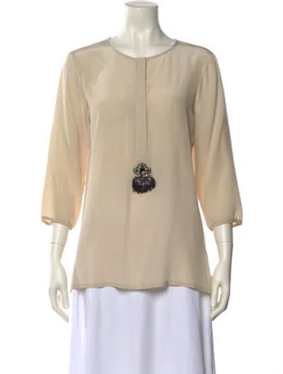 Pre-owned Figue Silk Crew Neck Blouse In Neutral