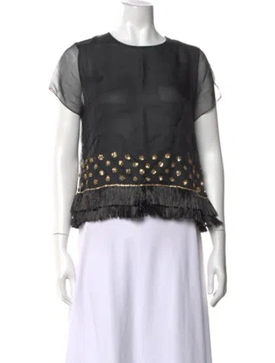 Pre-owned Figue Silk Crew Neck Top In Black