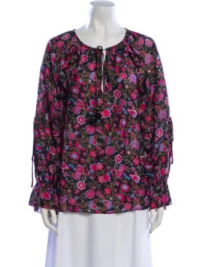 Pre-owned Figue Silk Floral Print Blouse In Black