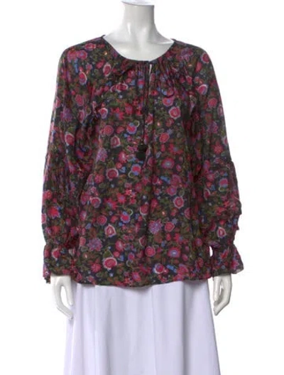 Pre-owned Figue Silk Floral Print Blouse In Black