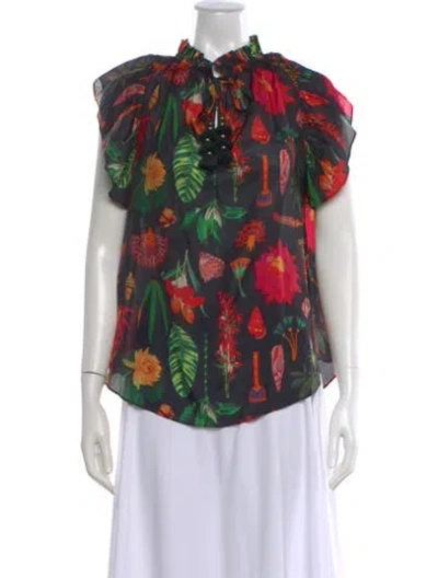 Pre-owned Figue Silk Floral Print Blouse In Black