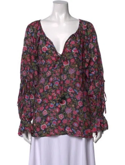 Pre-owned Figue Silk Floral Print Blouse In Black