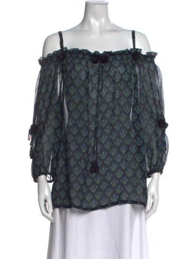 Pre-owned Figue Silk Floral Print Blouse In Blue