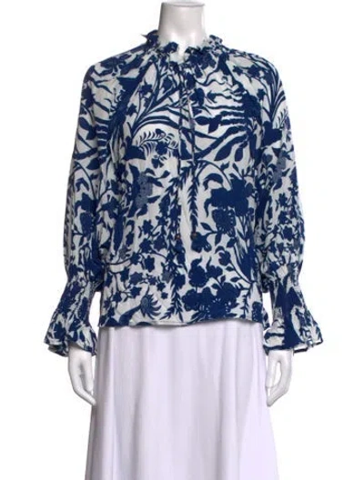 Pre-owned Figue Silk Floral Print Blouse In Blue