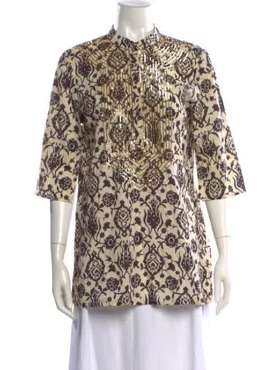 Pre-owned Figue Silk Floral Print Blouse In Neutral