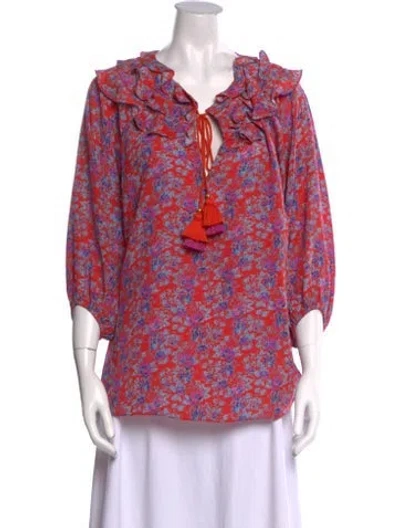 Pre-owned Figue Silk Floral Print Blouse In Red