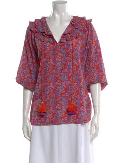 Pre-owned Figue Silk Floral Print Blouse In Red