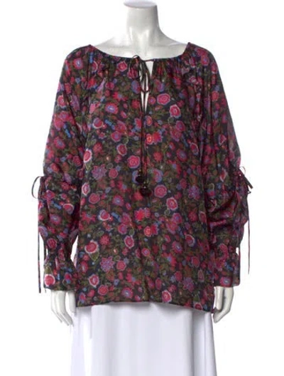 Pre-owned Figue Silk Floral Print Blouse W/ Tags In Black