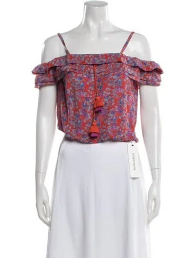 Pre-owned Figue Silk Floral Print Crop Top In Red