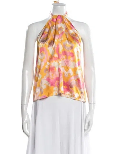 Pre-owned Figue Silk Floral Print Top In Orange