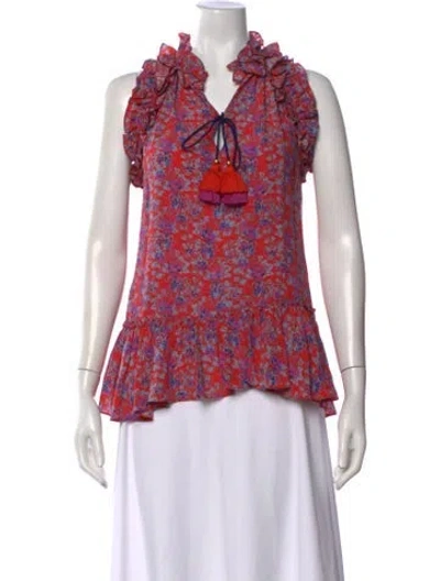 Pre-owned Figue Silk Floral Print Top In Red