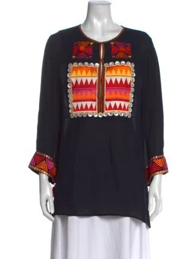 Pre-owned Figue Silk Graphic Print Top In Black
