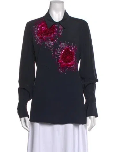 Pre-owned Figue Silk Graphic Print Top In Blue