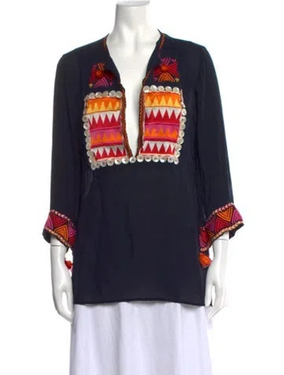 Pre-owned Figue Silk Graphic Print Top In Blue