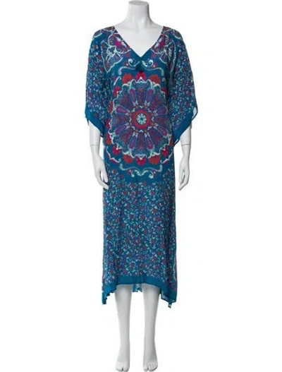Pre-owned Figue Silk Long Dress In Blue