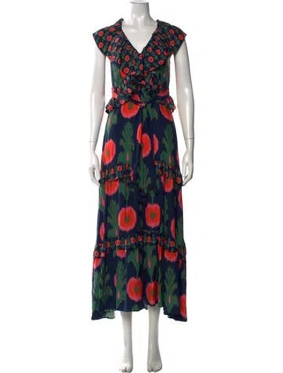 Pre-owned Figue Silk Long Dress In Blue