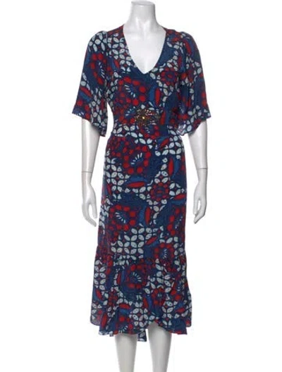 Pre-owned Figue Silk Long Dress In Blue/red