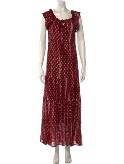 Pre-owned Figue Silk Long Dress In Burgundy