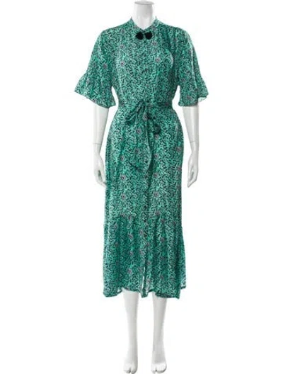 Pre-owned Figue Silk Long Dress In Green