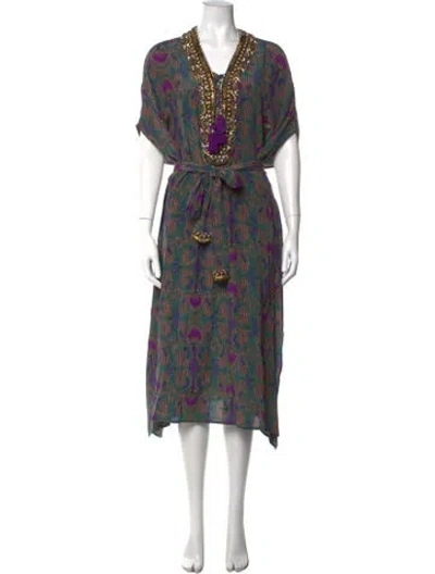 Pre-owned Figue Silk Long Dress In Green