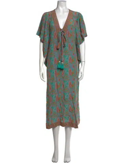 Pre-owned Figue Silk Long Dress In Green