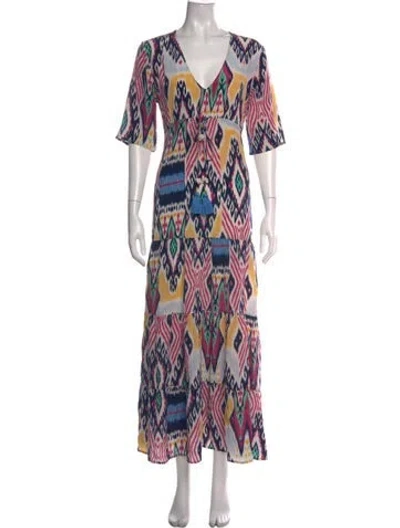 Pre-owned Figue Silk Long Dress In Multicolor