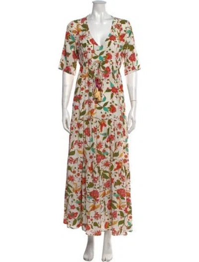 Pre-owned Figue Silk Long Dress In White