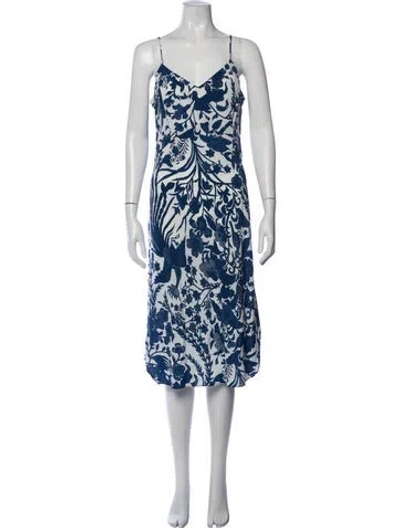 Pre-owned Figue Silk Midi Length Dress In Blue