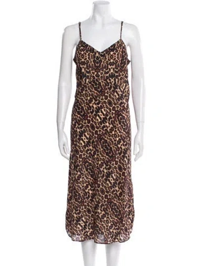 Pre-owned Figue Silk Midi Length Dress In Brown