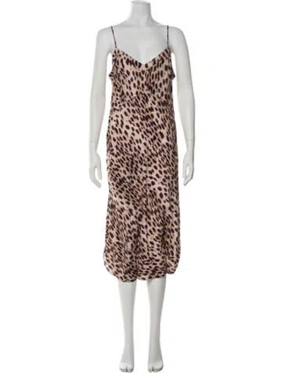 Pre-owned Figue Silk Midi Length Dress In Brown