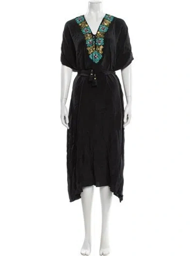 Pre-owned Figue Silk Midi Length Dress In Gray