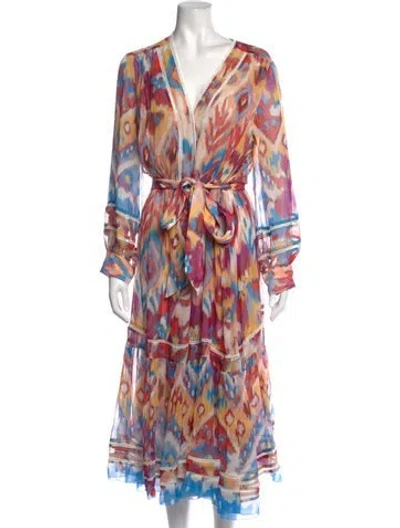 Pre-owned Figue Silk Midi Length Dress In Multicolor