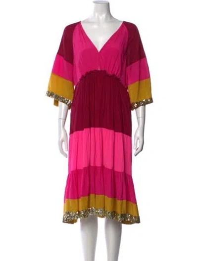 Pre-owned Figue Silk Midi Length Dress In Pink