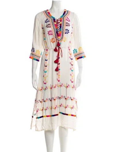 Pre-owned Figue Silk Midi Length Dress In White