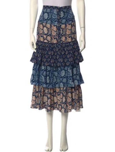 Pre-owned Figue Silk Midi Length Skirt In Blue