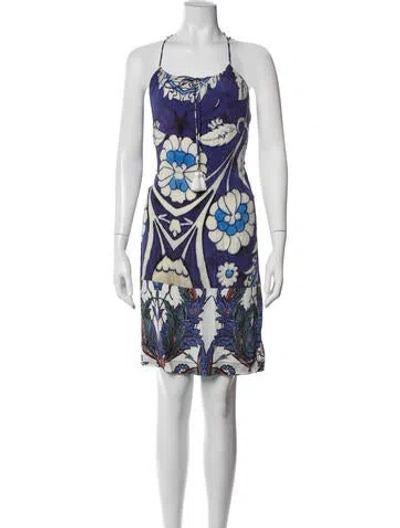 Pre-owned Figue Silk Mini Dress In Blue/white