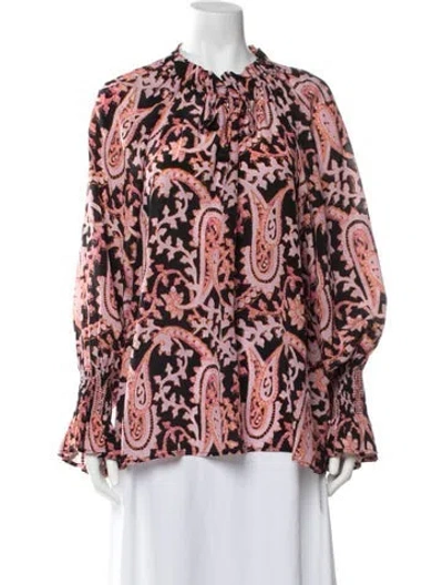 Pre-owned Figue Silk Paisley Print Blouse In Black