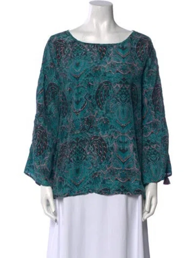 Pre-owned Figue Silk Paisley Print Blouse In Green