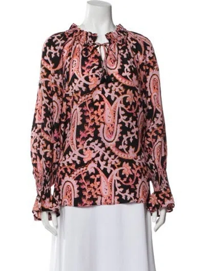 Pre-owned Figue Silk Paisley Print Blouse In Purple