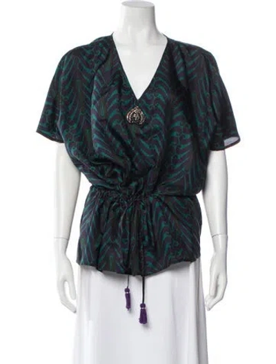 Pre-owned Figue Silk Patterned Blouse In Green