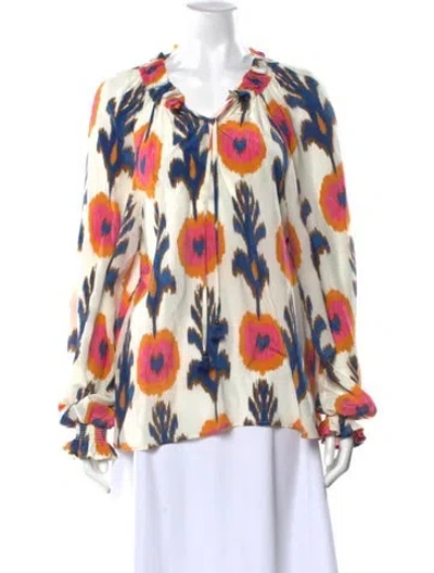 Pre-owned Figue Silk Patterned Blouse In White