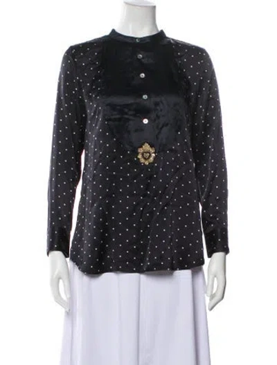 Pre-owned Figue Silk Polka Dot Print Blouse In Blue