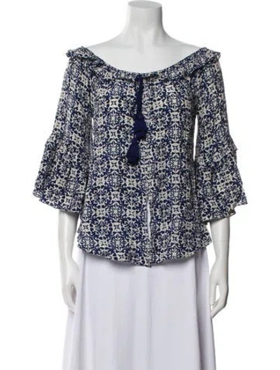 Pre-owned Figue Silk Printed Blouse In Blue