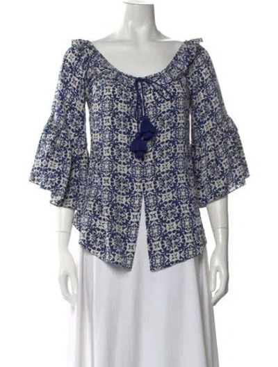 Pre-owned Figue Silk Printed Blouse In Blue